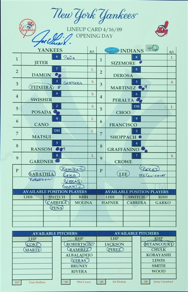 Joe Girardi Signed 2009 Opening Day Replica Line-Up Card (Steiner)