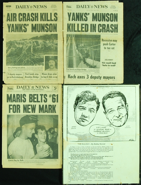 Original Newspapers from Thurman Munson's Death, Maris' 61st Home Run, Etc. (4)