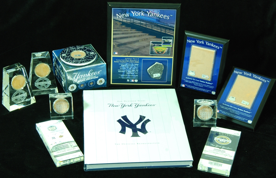 New York Yankees Game-Used Stadium Dirt Paperweights, Tickets, Plaques (11) (Steiner)