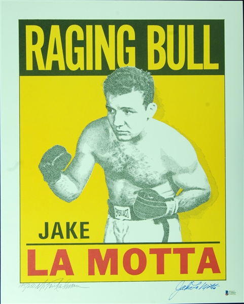 Jake LaMotta Signed 16x20 Murray Tinkelman Prints Pair (2) 