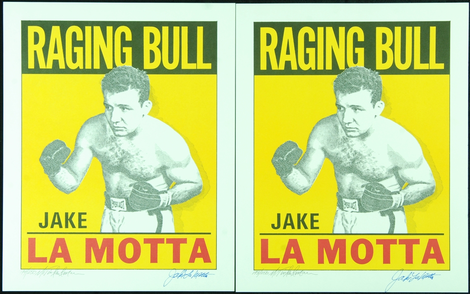 Jake LaMotta Signed 16x20 Murray Tinkelman Prints Pair (2) 