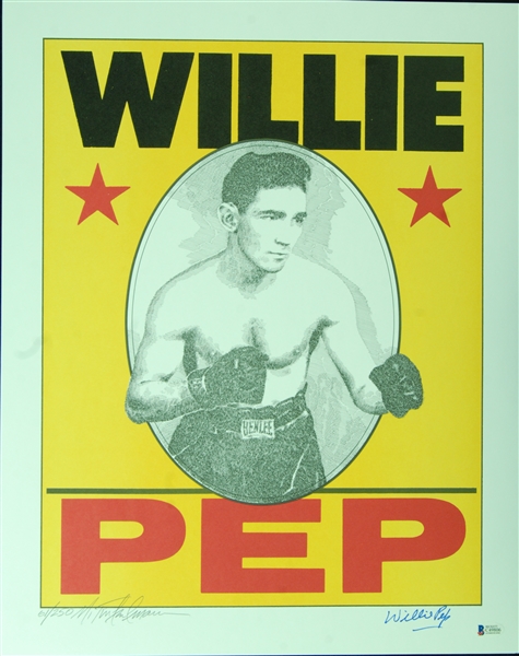 Willie Pep Signed 16x20 Murray Tinkelman Print (61/250) (BAS)