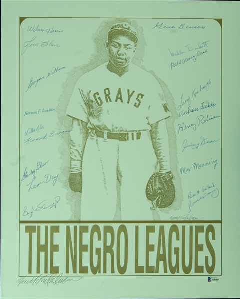 The Negro Leagues Multi-Signed Murray Tinkelman Original Print (19) (BAS)