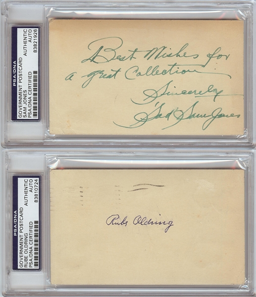 Early 1900s Signed GPC Pair with Sad Sam Jones, Rube Oldring (2) (PSA/DNA)