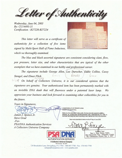 Leo Durocher Signed ABC Contract (1965) (PSA/DNA)