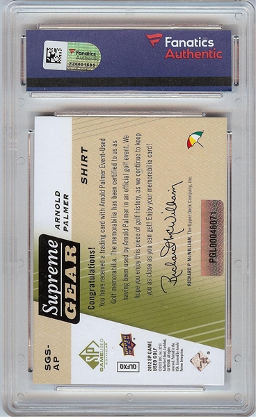 Arnold Palmer Signed 2012 Upper Deck Supreme Gear Tournament Used Material (3/3) (Fanatics)