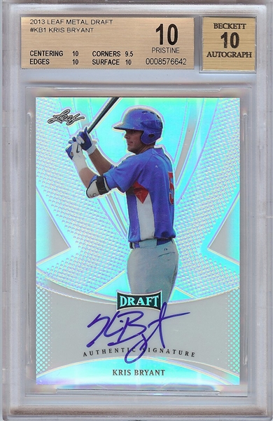 2013 Leaf Metal Draft Kris Bryant Autograph #KB1 BGS 10 Pristine (AUTO 10)