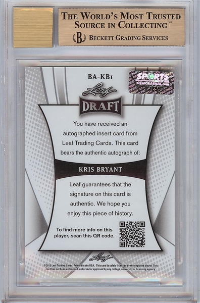 2013 Leaf Metal Draft Kris Bryant Autograph #KB1 BGS 10 Pristine (AUTO 10)