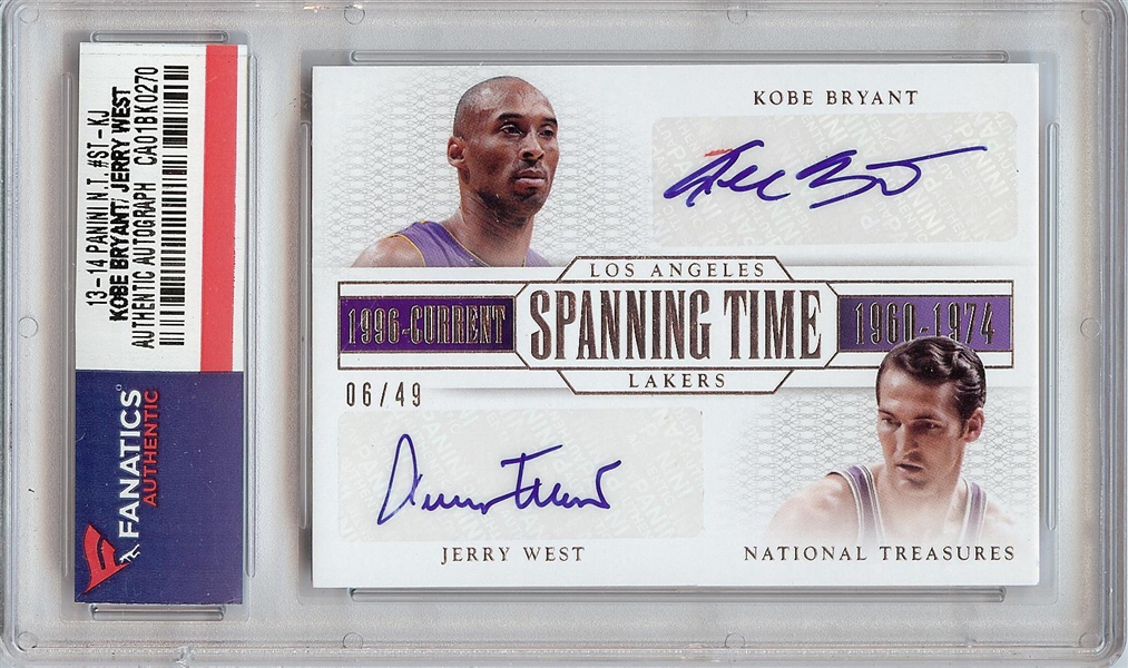 Kobe Bryant & Jerry West Signed 2013-14 Panini National Treasures Spanning Time Dual Autos (6/49) (Fanatics)