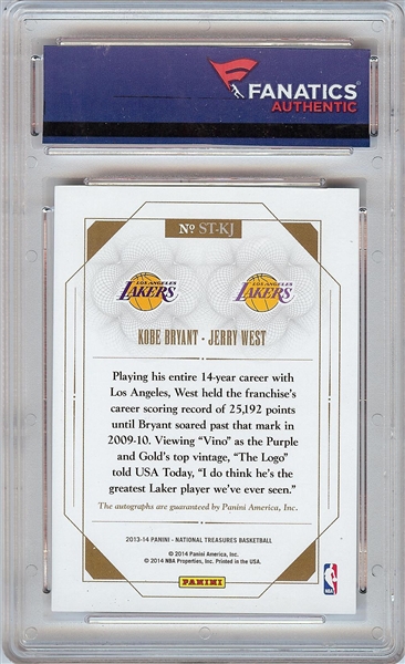 Kobe Bryant & Jerry West Signed 2013-14 Panini National Treasures Spanning Time Dual Autos (6/49) (Fanatics)