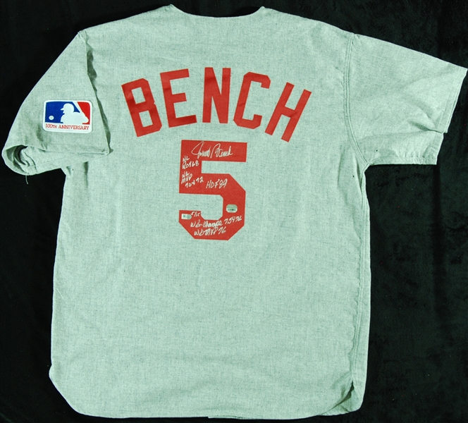 Johnny Bench Signed Reds Flannel Mitchell & Ness Jersey with Multiple Inscriptions (5/15) (Fanatics) (MLB)