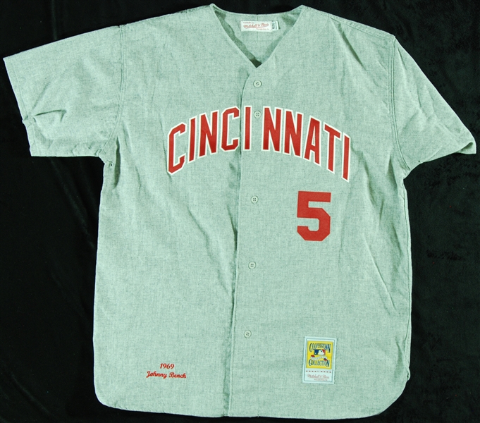 Johnny Bench Signed Reds Flannel Mitchell & Ness Jersey with Multiple Inscriptions (5/15) (Fanatics) (MLB)