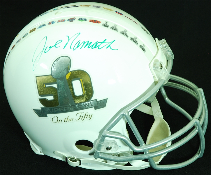 Joe Namath Signed Riddell Super Bowl On the 50 White Full-Size Helmet (1/12) (Steiner)