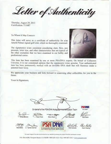 Arnold Palmer Signed Personal Model Driver (PSA/DNA)