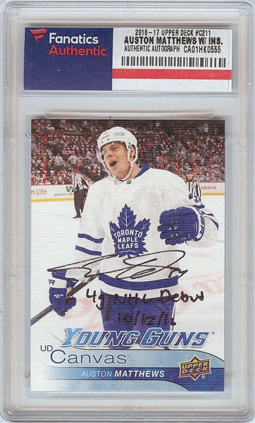 Auston Matthews Signed 2016-17 Upper Deck Young Guns 4g NHL Debut 10/12/16 (Fanatics)