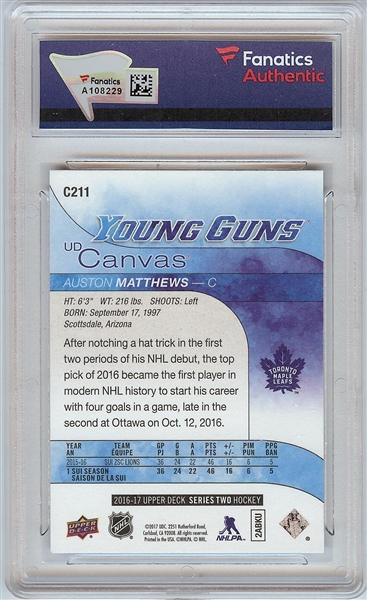 Auston Matthews Signed 2016-17 Upper Deck Young Guns 4g NHL Debut 10/12/16 (Fanatics)