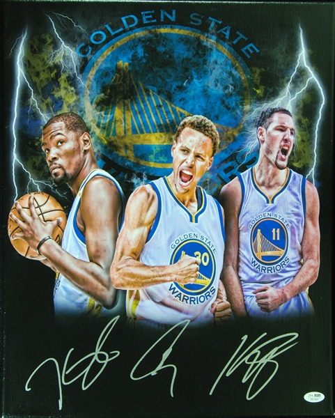 Stephen Curry, Kevin Durant & Klay Thompson Signed 16x20 Canvas Print (JSA)