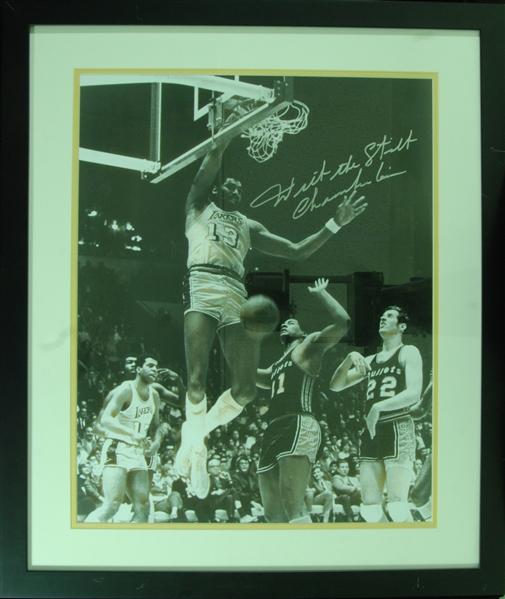 Wilt Chamberlain Signed 16x20 Framed Photo Inscribed The Stilt (BAS)