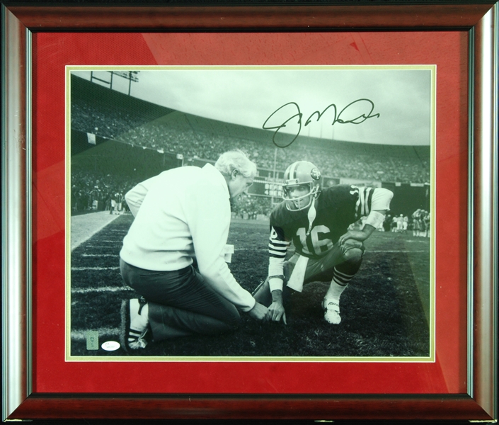 Joe Montana Signed 16x20 Framed Photo with Bill Walsh (Montana Hologram) (JSA)