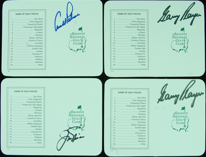 Signed Masters Scorecards Group with Jack Nicklaus, Arnold Palmer, Gary Player (4) (JSA)