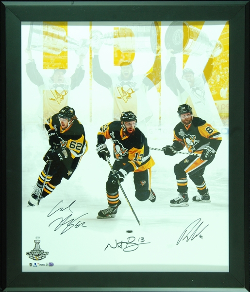 Nick Bonino, Carl Hagelin & Phil Kessel Signed 2016 Stanly Cup Champions Framed Photo (13/25) (Fanatics)