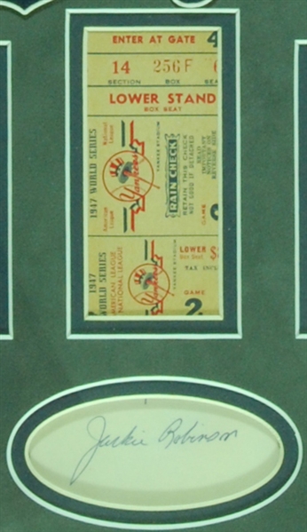 Jackie Robinson Signed Index Card 25x32 Display with 1947 World Series Ticket