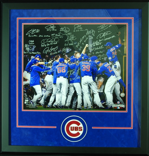 2016 Chicago Cubs World Champs Team-Signed 20x24 Celebration Framed Photo (20) (1/16) (MLB) (Fanatics)