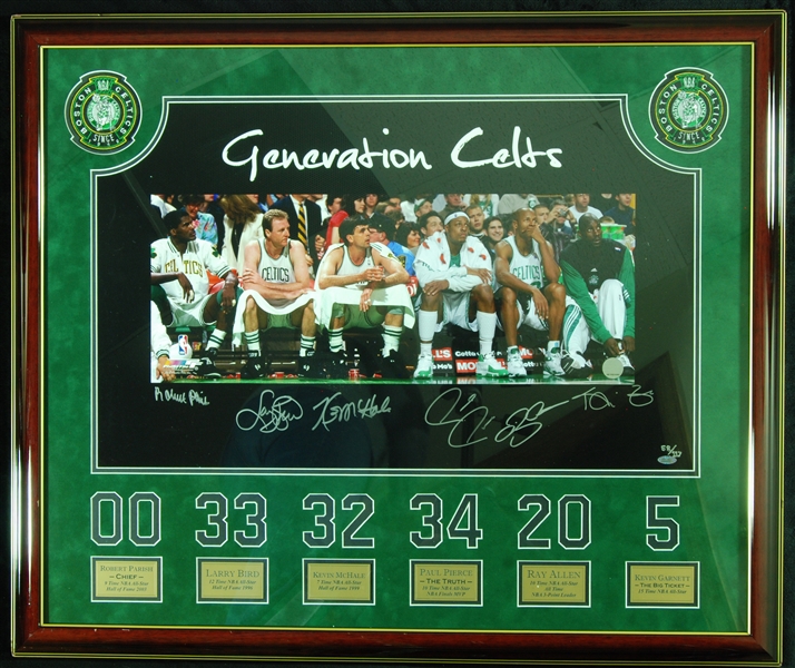 Boston Celtics Generation Celts LE 18x29 Photo Signed by Bird, Parish, McHale, Allen, Garnett & Pierce (6) (58/117) (Steiner)