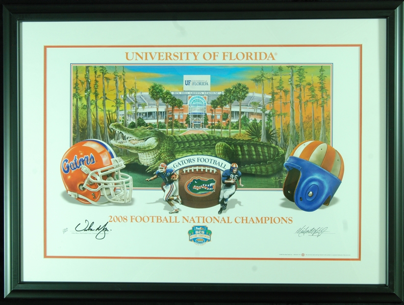 Urban Meyer Signed 2008 Florida Gators National Champions Framed Michael Hunt Litho (1202/5000)