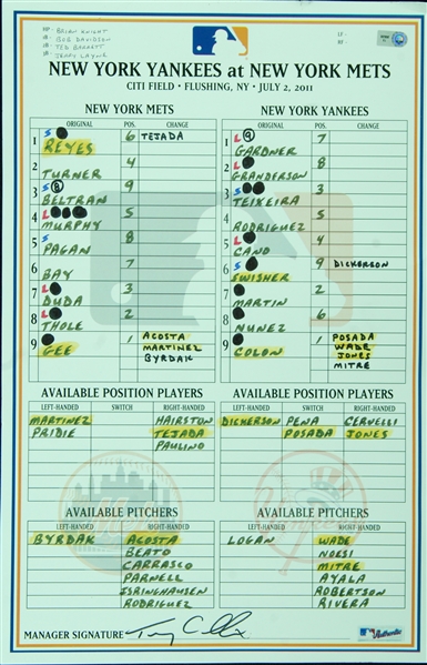 NY Yankees vs. NY Mets Lineup Card Signed by Terry Collins (July 2, 2011) (MLB)