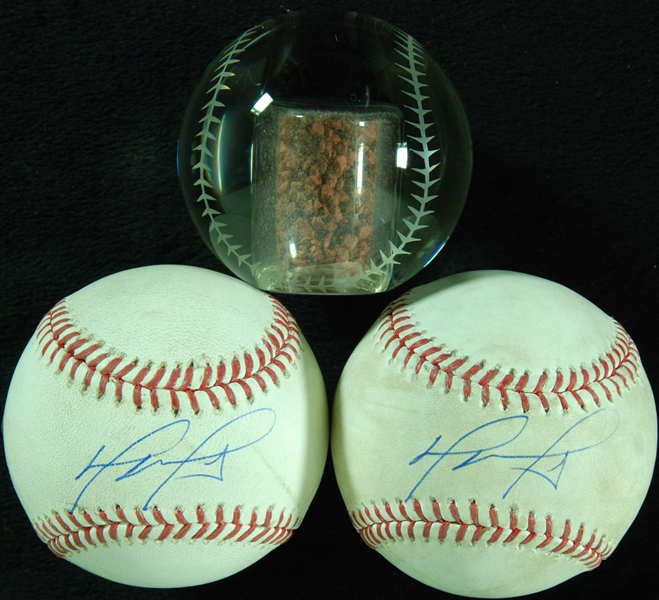 David Ortiz Single-Signed Game-Used Baseballs from Final Season with GU Dirt Crystal Baseball (3) (Fanatics) (Steiner)