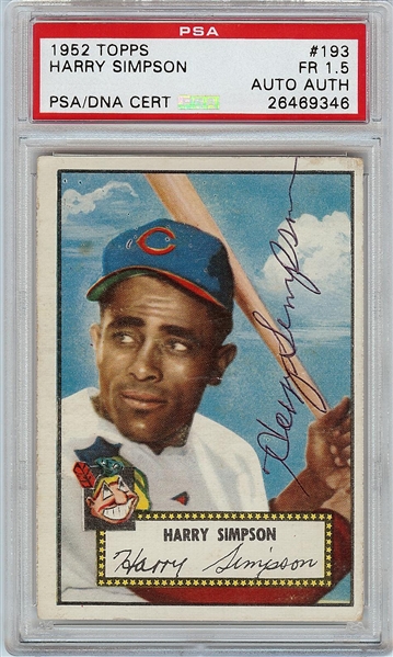 Harry Simpson Signed 1952 Topps No. 193 PSA 1.5 (PSA/DNA)