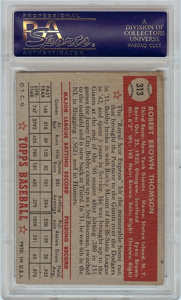 Bobby Thomson Signed 1952 Topps High Number No. 313 (PSA/DNA)