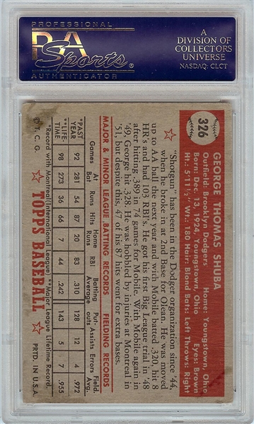 George Shuba Signed 1952 Topps High Number No. 326 PSA 1 (PSA/DNA)