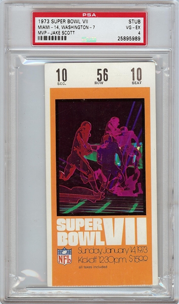 1973 Super Bowl VII Ticket Stub (Miami 14, Washington 7) PSA 4