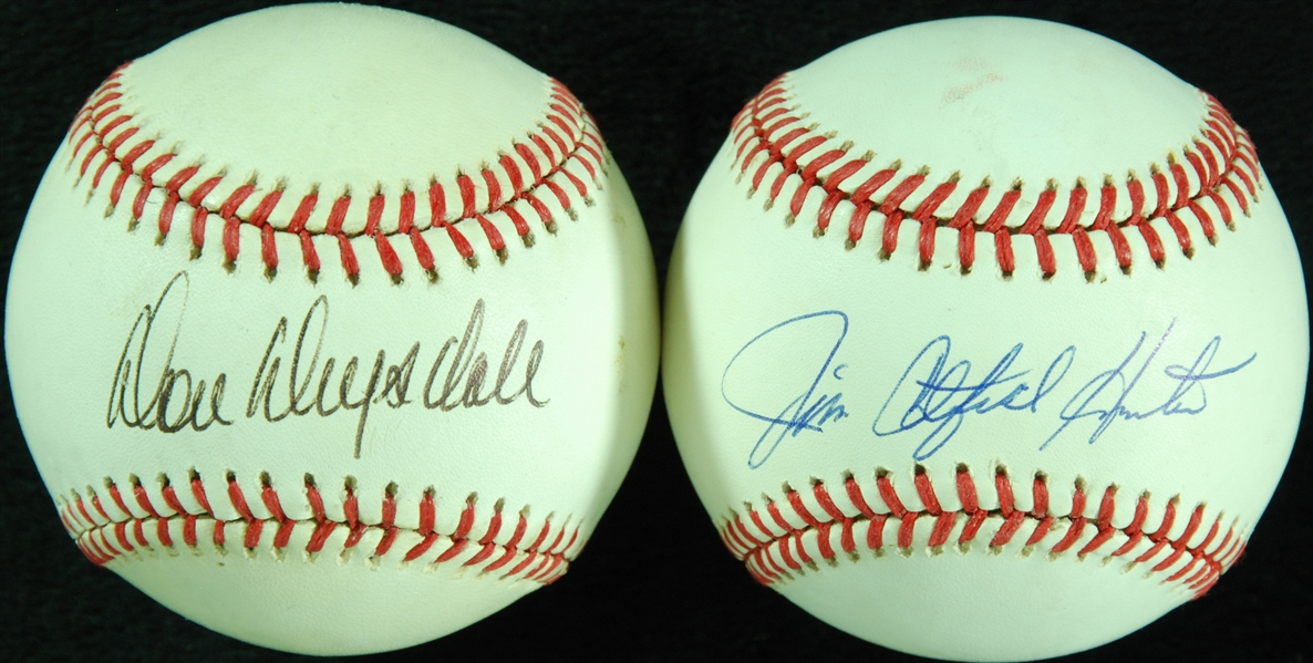 Don Drysdale & Jim Catfish Hunter Single-Signed Baseballs (2)