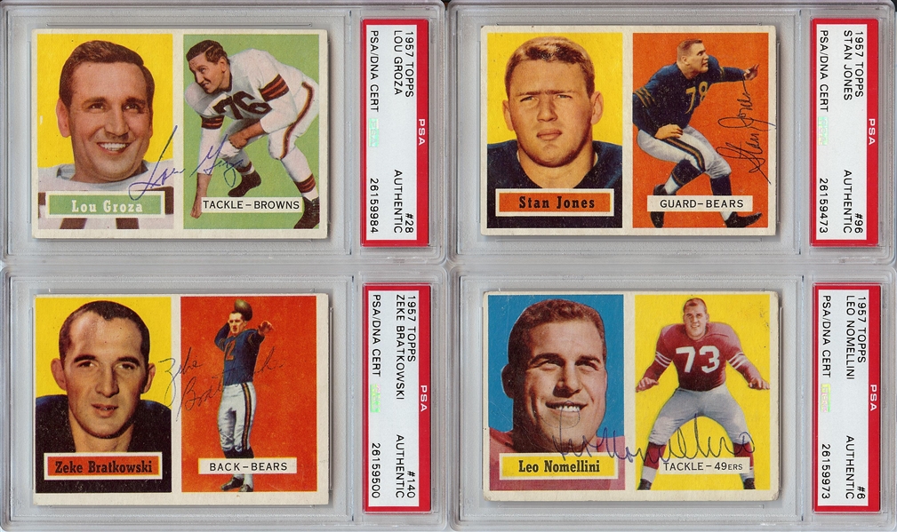 Signed 1957 Topps Group with Groza, Nomellini, Stan Jones, Bratkowski (4) (PSA/DNA)