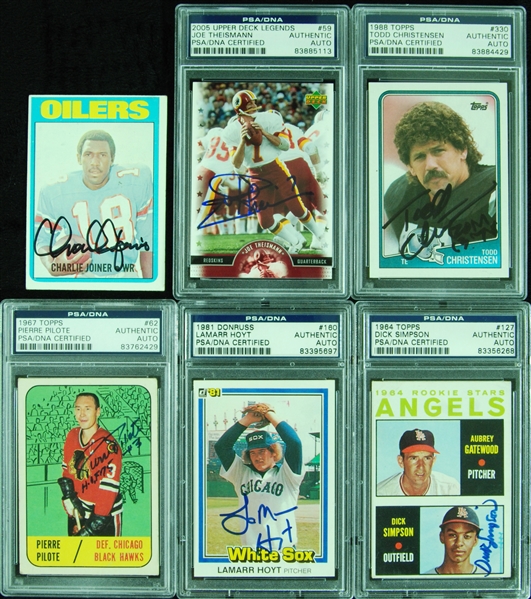 Signed Card Group (6) with Charlie Joiner RC, LaMarr Hoyt, Pierre Pilote (PSA/DNA) (JSA)