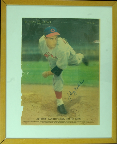 Johnny Vander Meer Signed Sunday News Full-Page Photo (1938) (BAS)