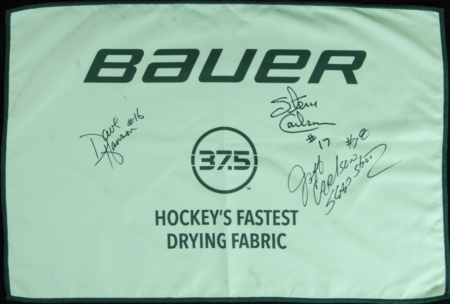 Hanson Brothers Signed Bauer Towel (3) (BAS)