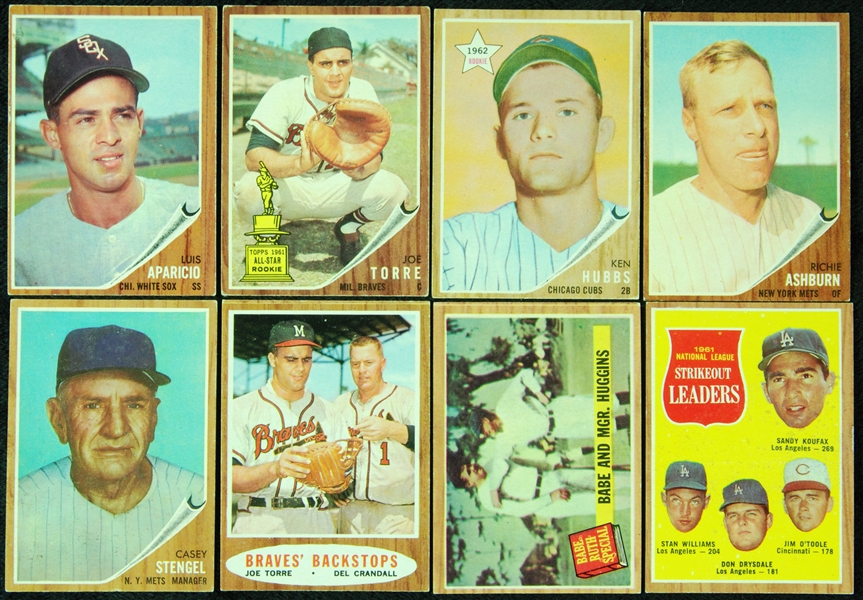 1962 Topps Baseball Partial Set With HOFers, Stars and High Nos. (278/598)