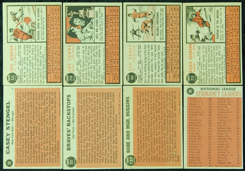 1962 Topps Baseball Partial Set With HOFers, Stars and High Nos. (278/598)