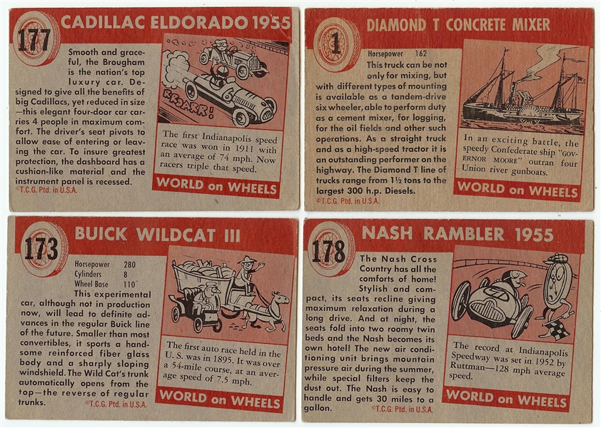 1954 Topps World on Wheels High-Grade Near Complete Set Plus Highs (166/180)