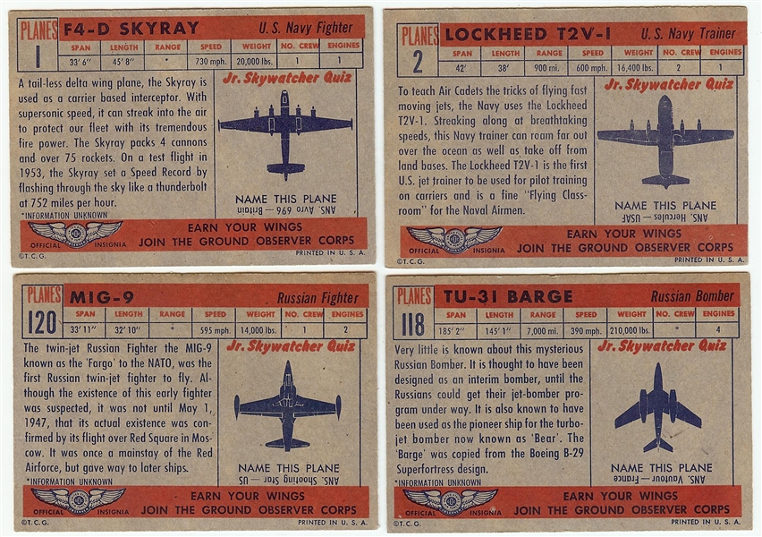 1957 Topps Planes (Red Backs) Near Set (117/120)