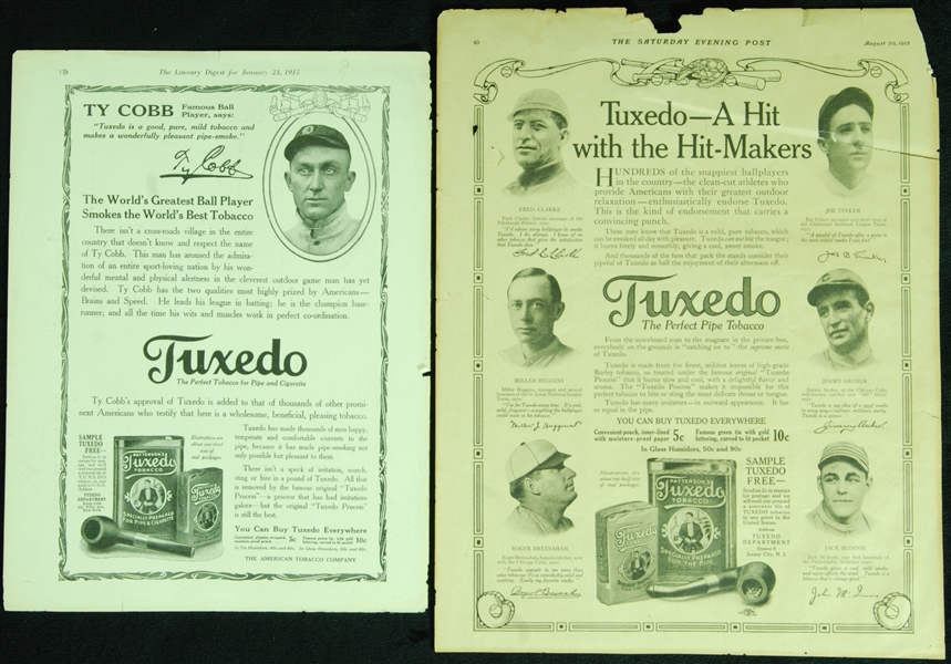 Early 1900s Tuxedo Tobacco Ads with Ty Cobb, Bresnahan, Tinker (2)