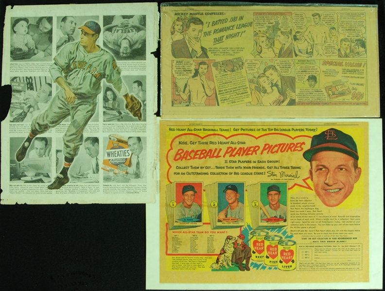 1940s/1950s Advertisements with Mickey Mantle, Musial, Feller, Red Hearts