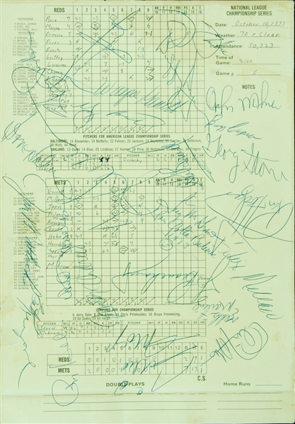 1973 New York Mets Team-Signed NLCS Game 5 Scorecard vs. Reds (24) (BAS)