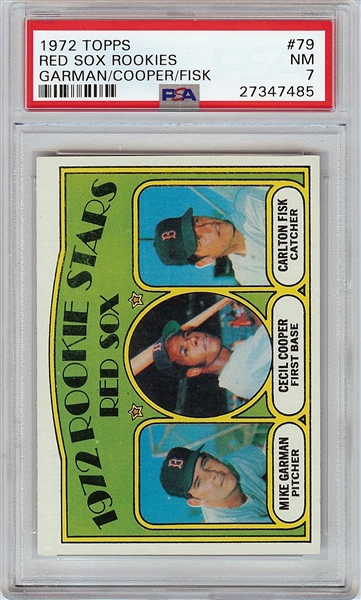 1972 Topps Red Sox Rookies Garman/Cooper/Fisk RC No. 79 PSA 7