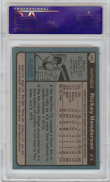 1980 Topps Rickey Henderson RC No. 482 PSA 9