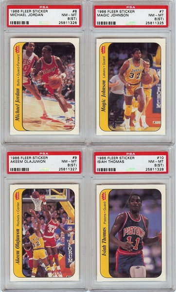 1986-87 Fleer Stickers PSA-Graded Group with Michael Jordan PSA 8 (10)